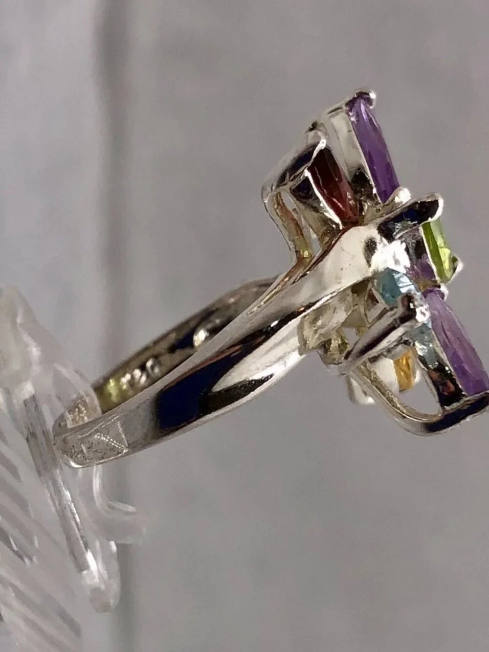 Colorful Sterling silver multicolor stone flower ring   6.5 - 7
